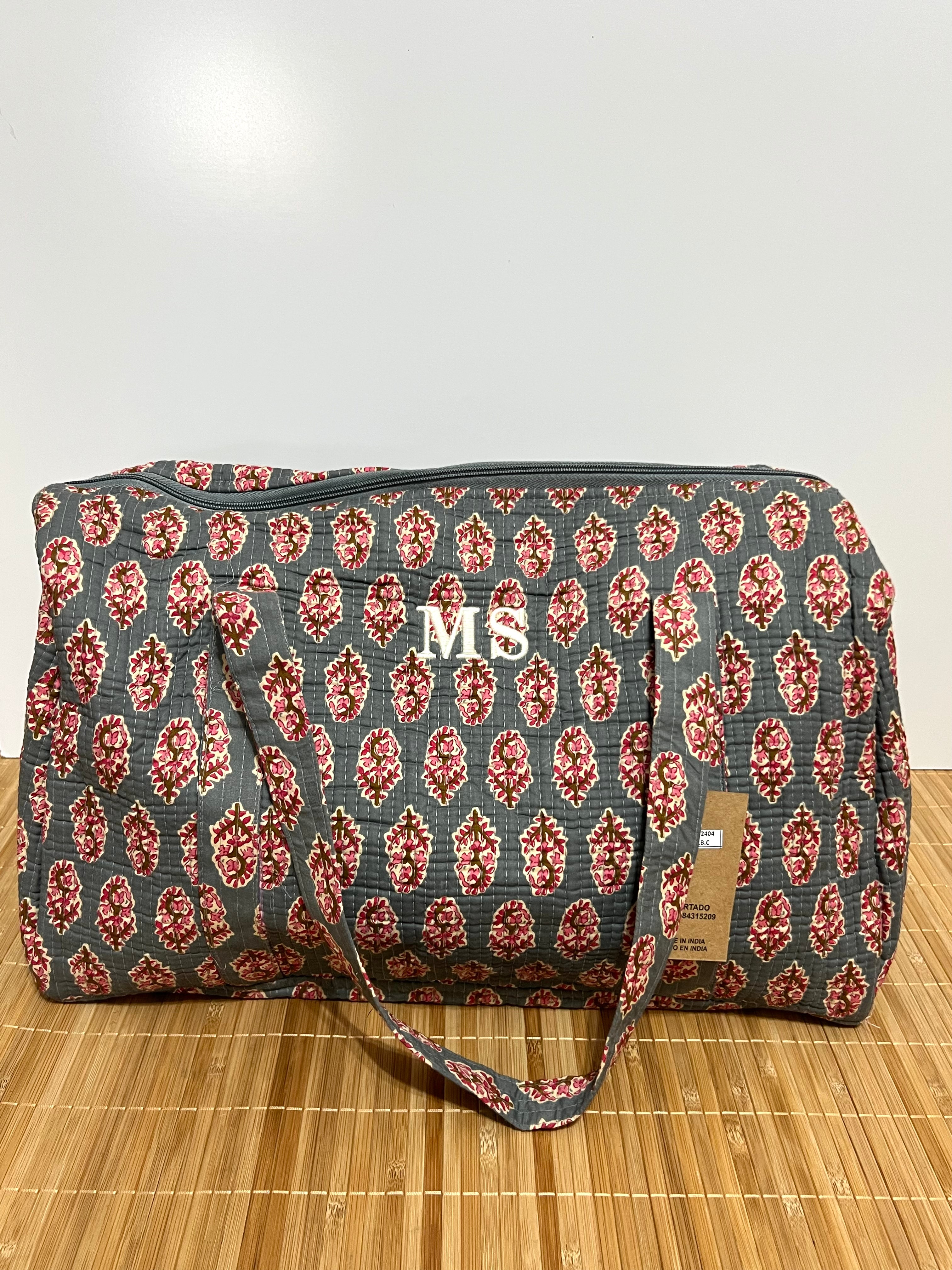 Bolso de viaje estampado de algodón personalizado iniciales – 45 × 33 × 24 cm