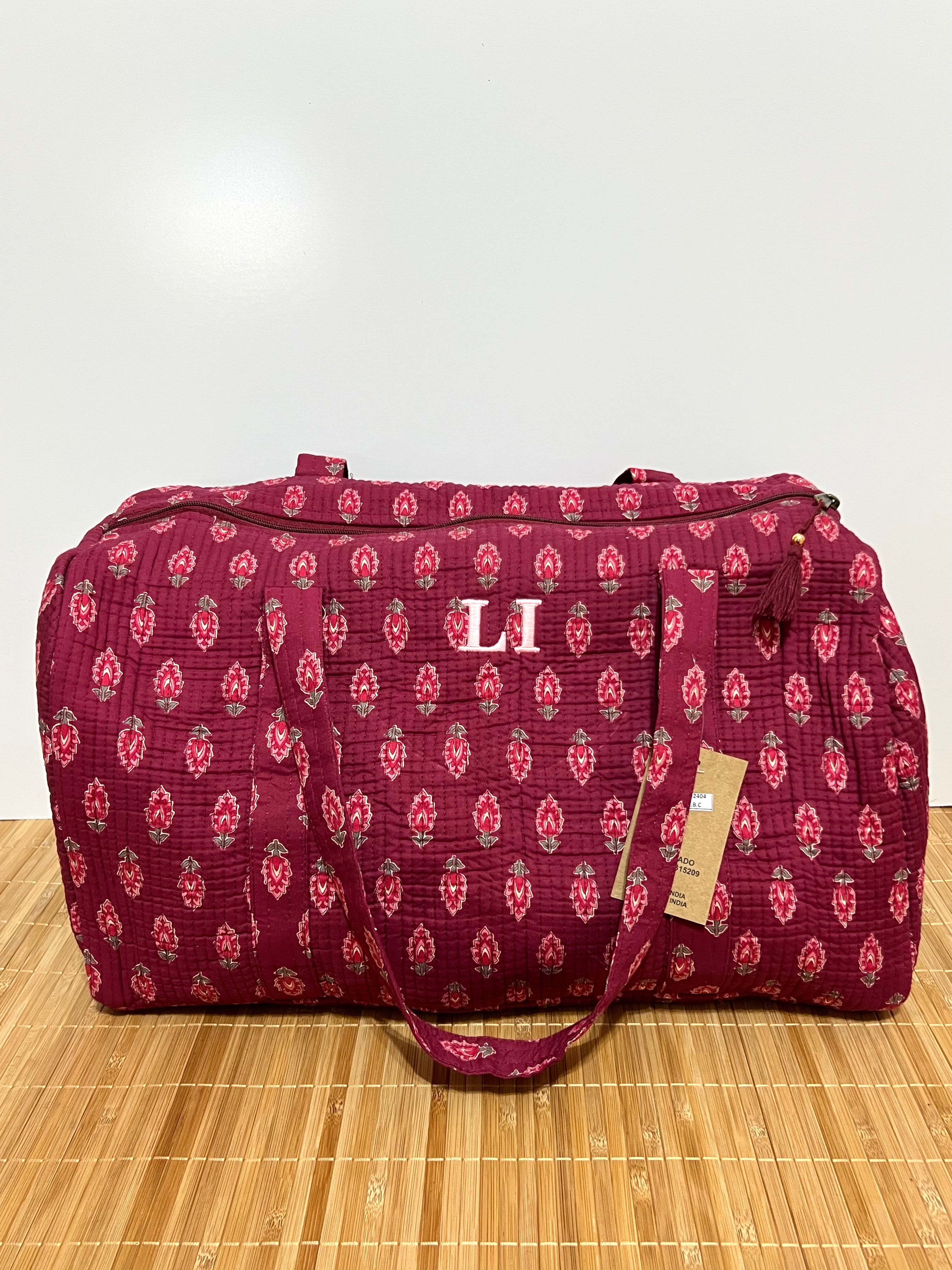 Bolso de viaje estampado de algodón personalizado iniciales – 45 × 33 × 24 cm