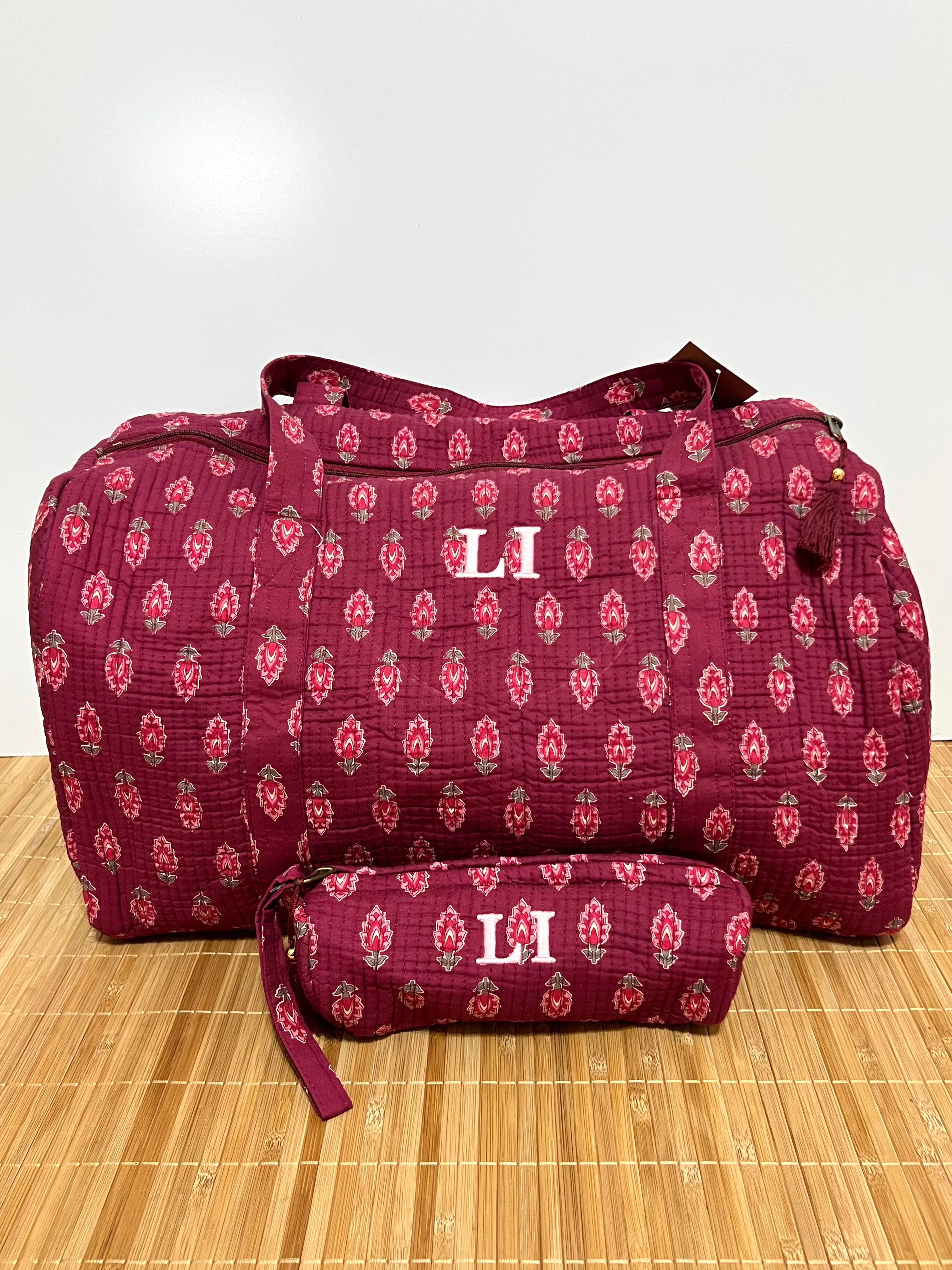 Bolso de viaje estampado de algodón personalizado iniciales – 45 × 33 × 24 cm