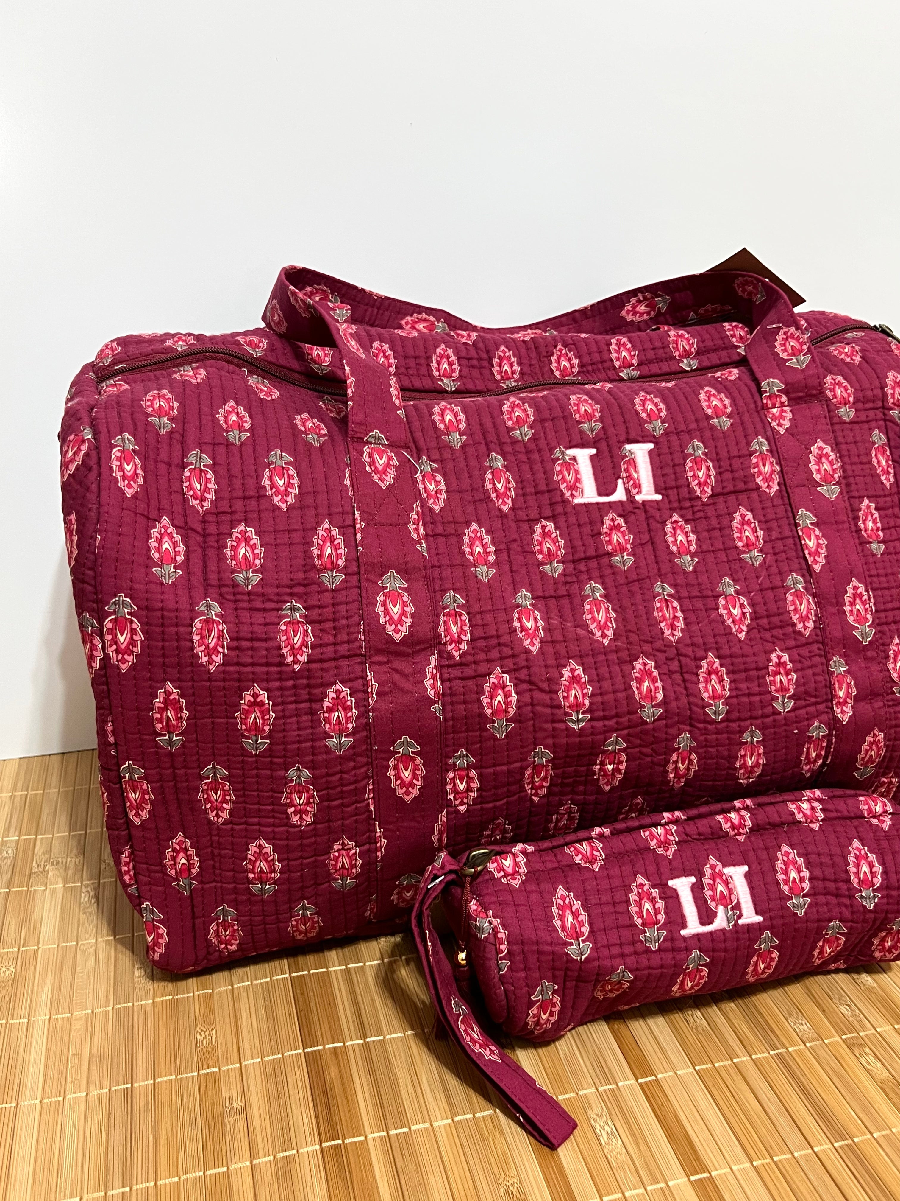 Bolso de viaje estampado de algodón personalizado iniciales – 45 × 33 × 24 cm