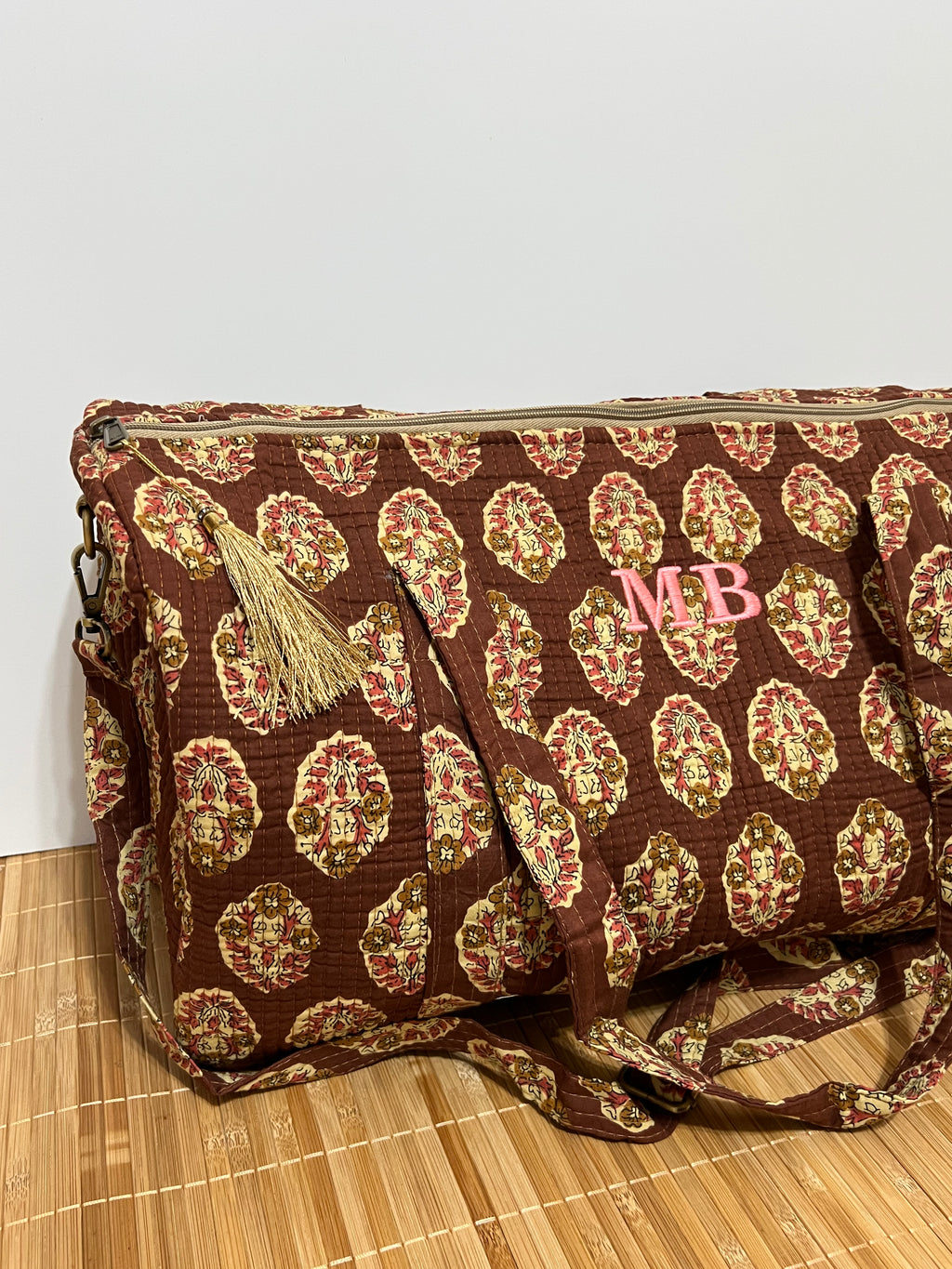 Bolso de viaje estampado de algodón personalizado iniciales – 45 × 33 × 24 cm