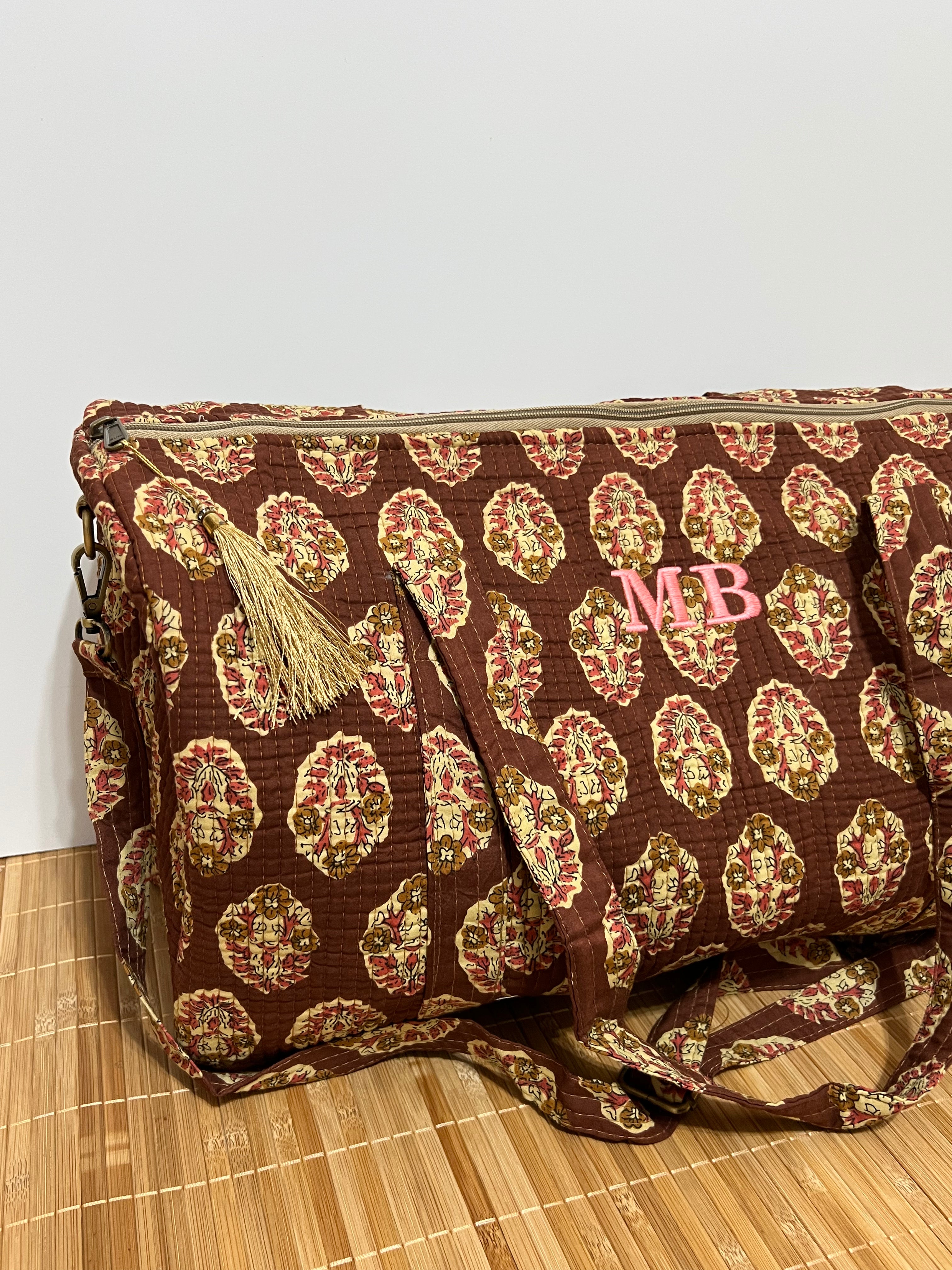 Bolso de viaje estampado de algodón personalizado iniciales – 45 × 33 × 24 cm