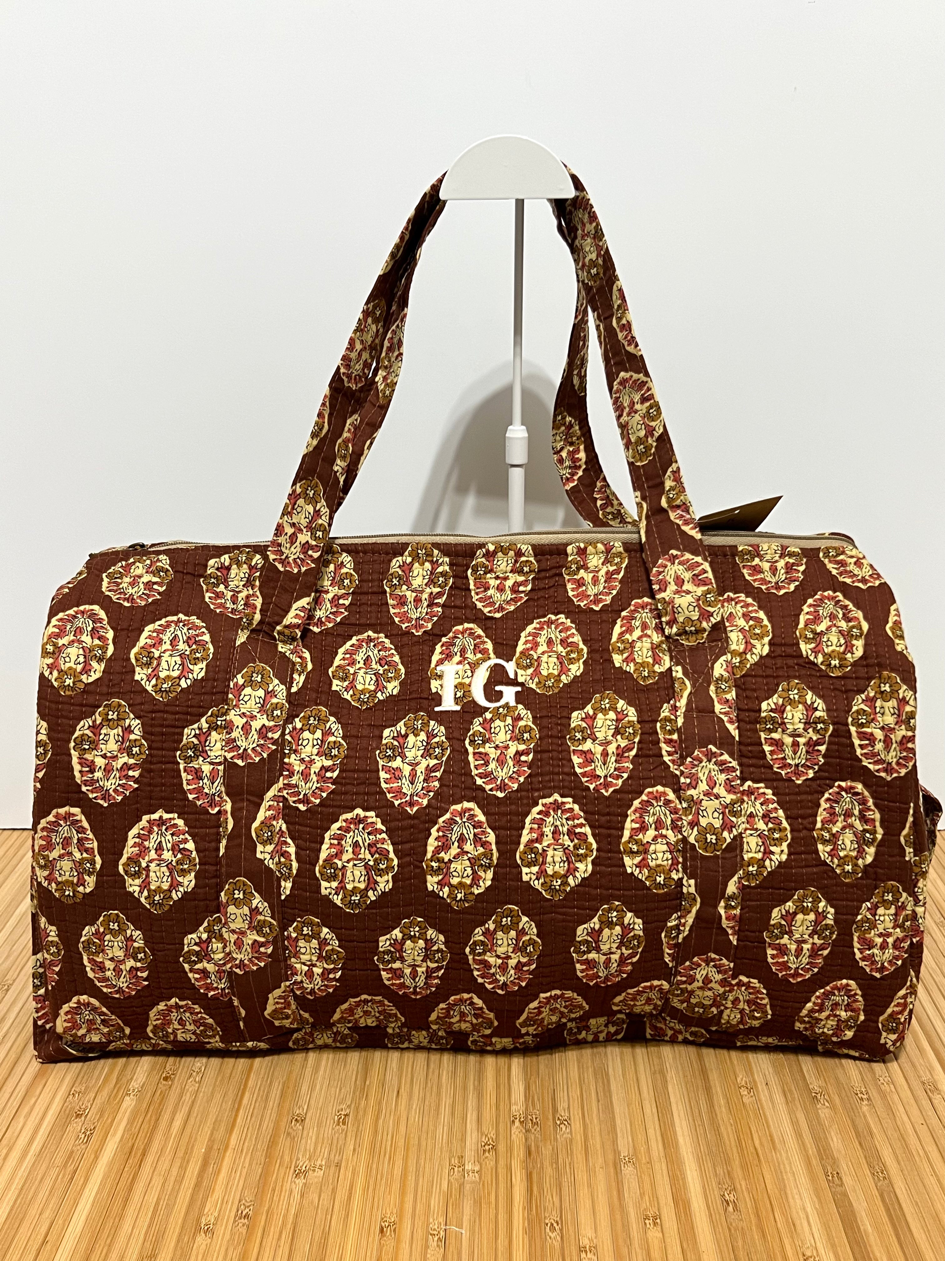 Bolso de viaje estampado de algodón personalizado iniciales – 45 × 33 × 24 cm