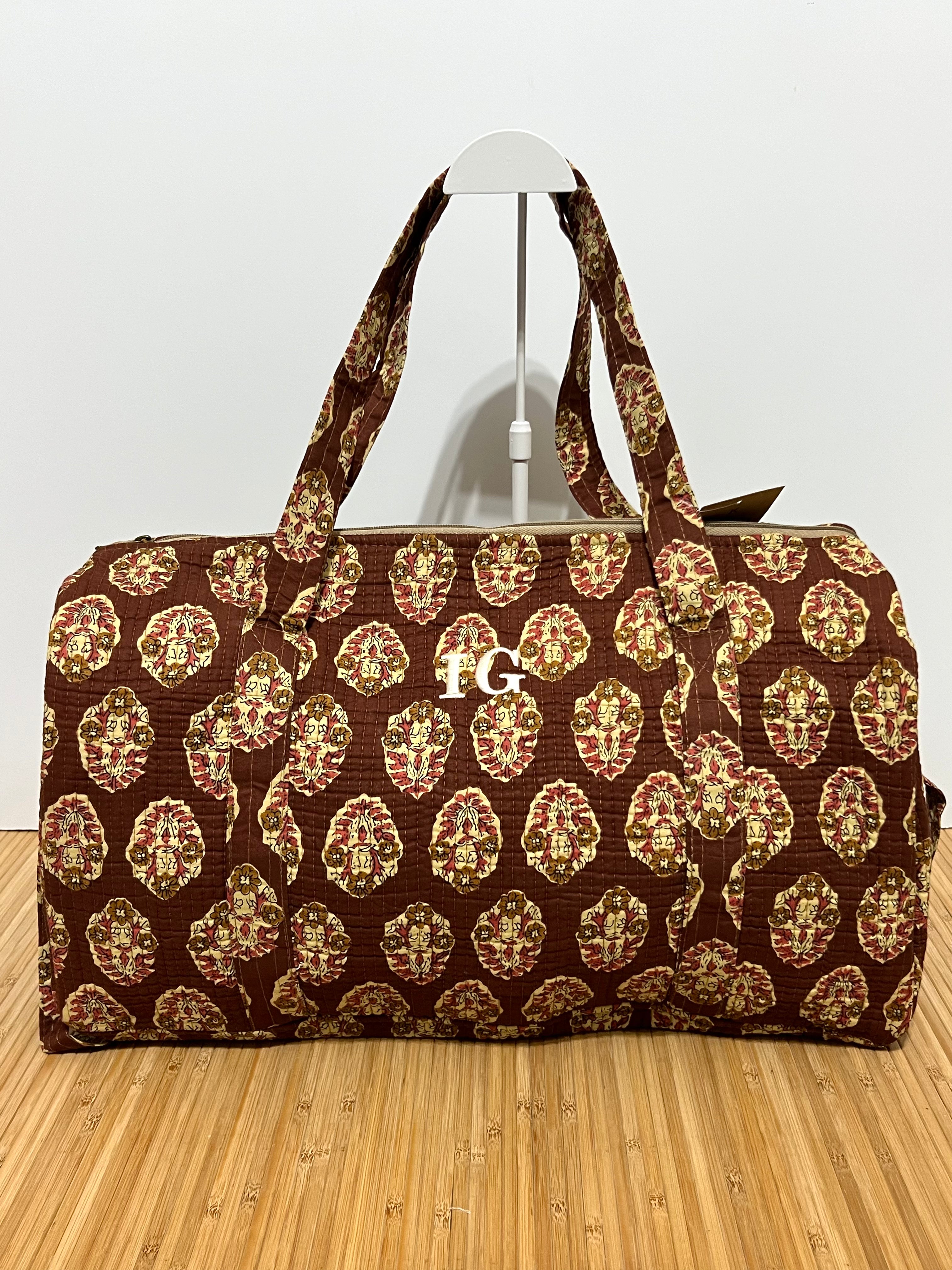 Bolso de viaje estampado de algodón personalizado iniciales – 45 × 33 × 24 cm