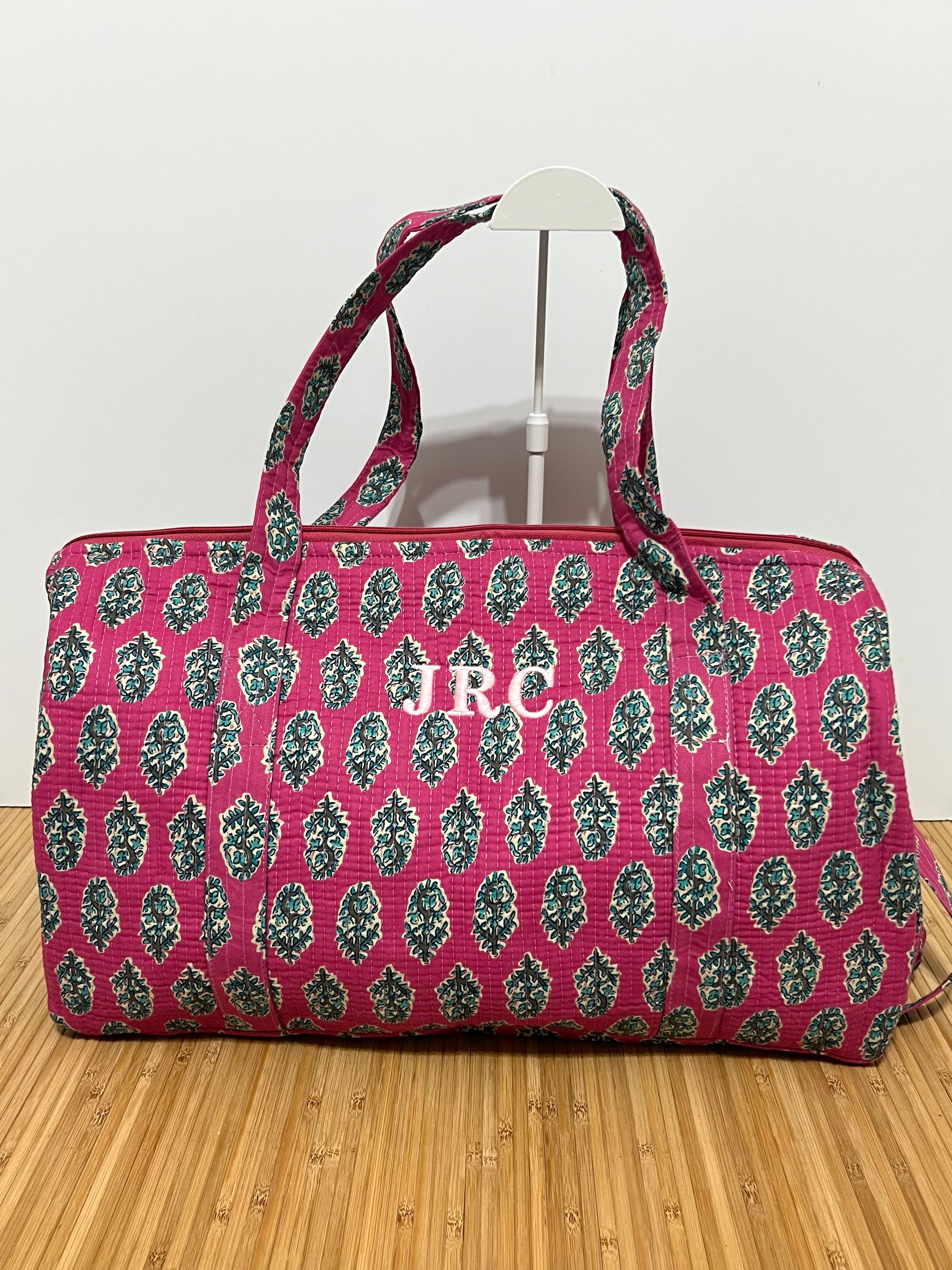 Bolso de viaje estampado de algodón personalizado iniciales – 45 × 33 × 24 cm