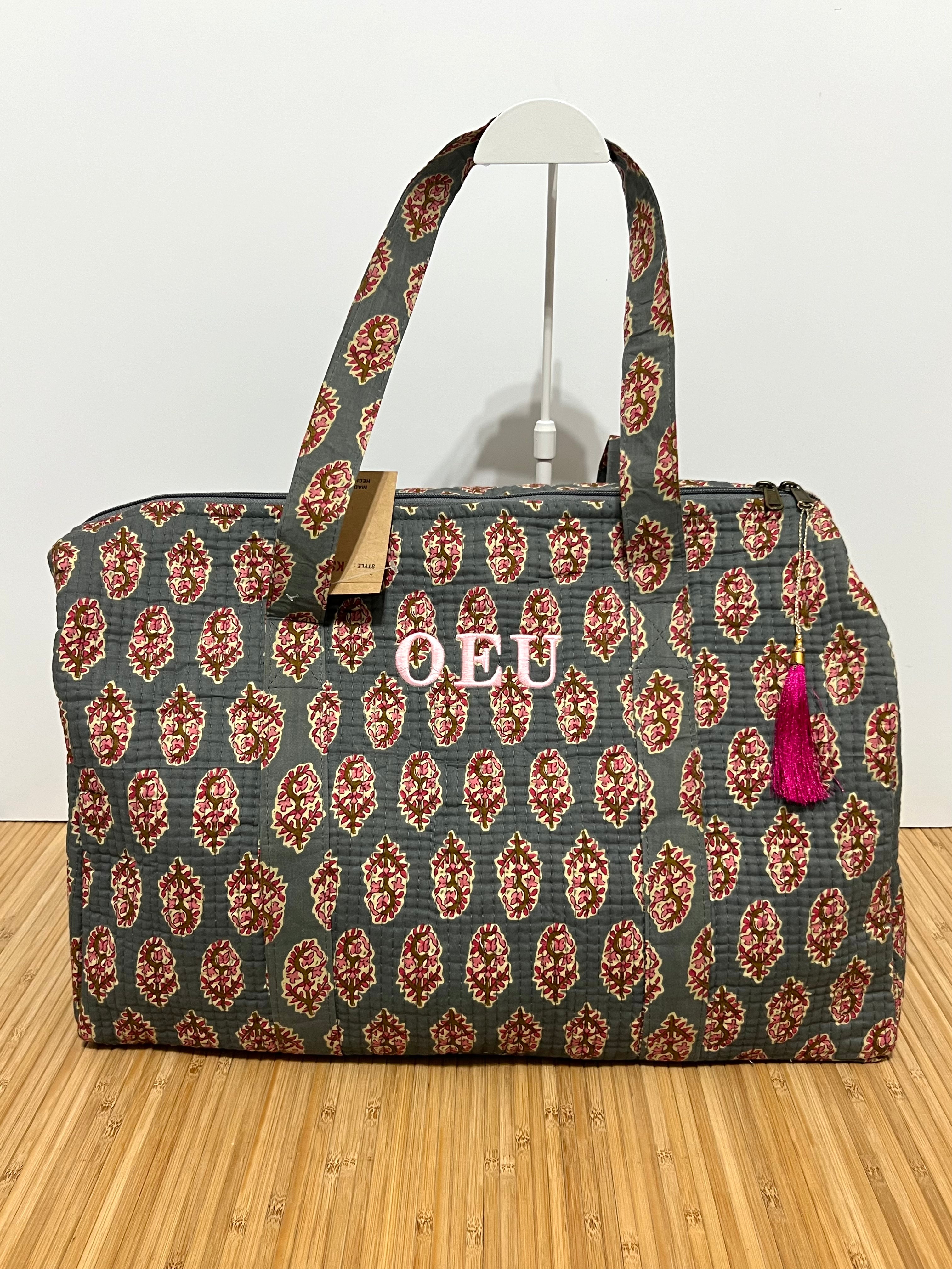 Bolso de viaje estampado de algodón personalizado iniciales – 45 × 33 × 24 cm