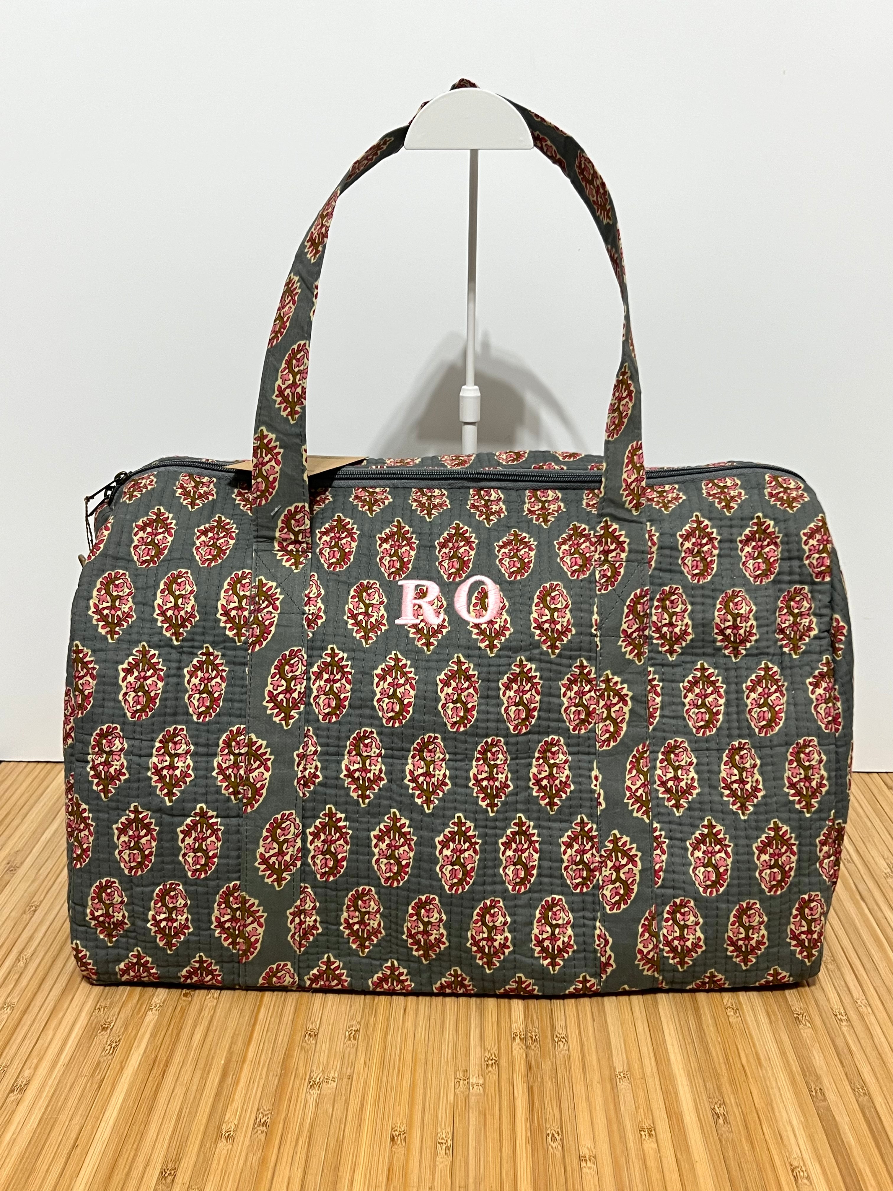 Bolso de viaje estampado de algodón personalizado iniciales – 45 × 33 × 24 cm