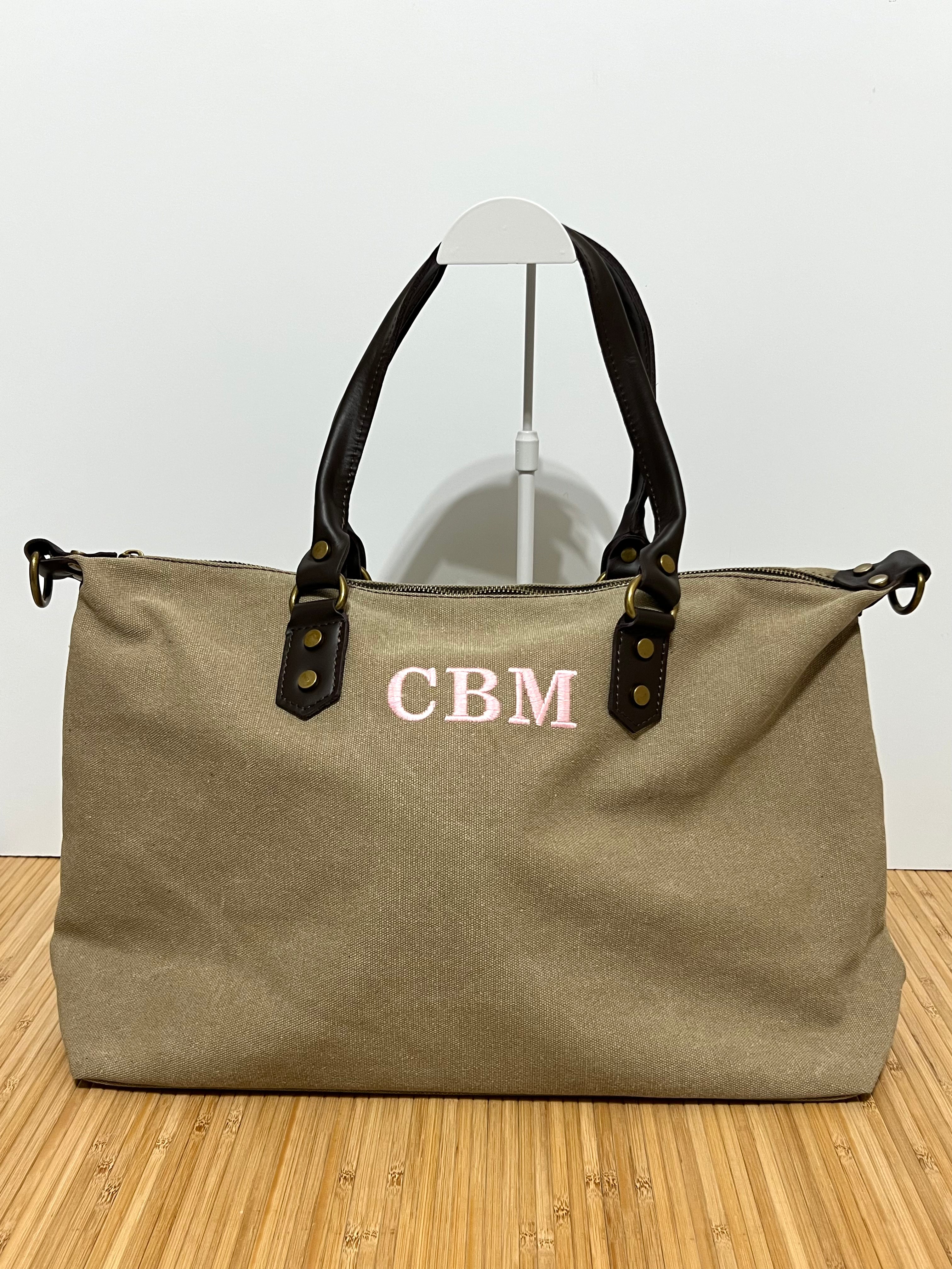 Bolso Personalizado con Iniciales – 49×30×14 cm | Loneta con Asas de Piel