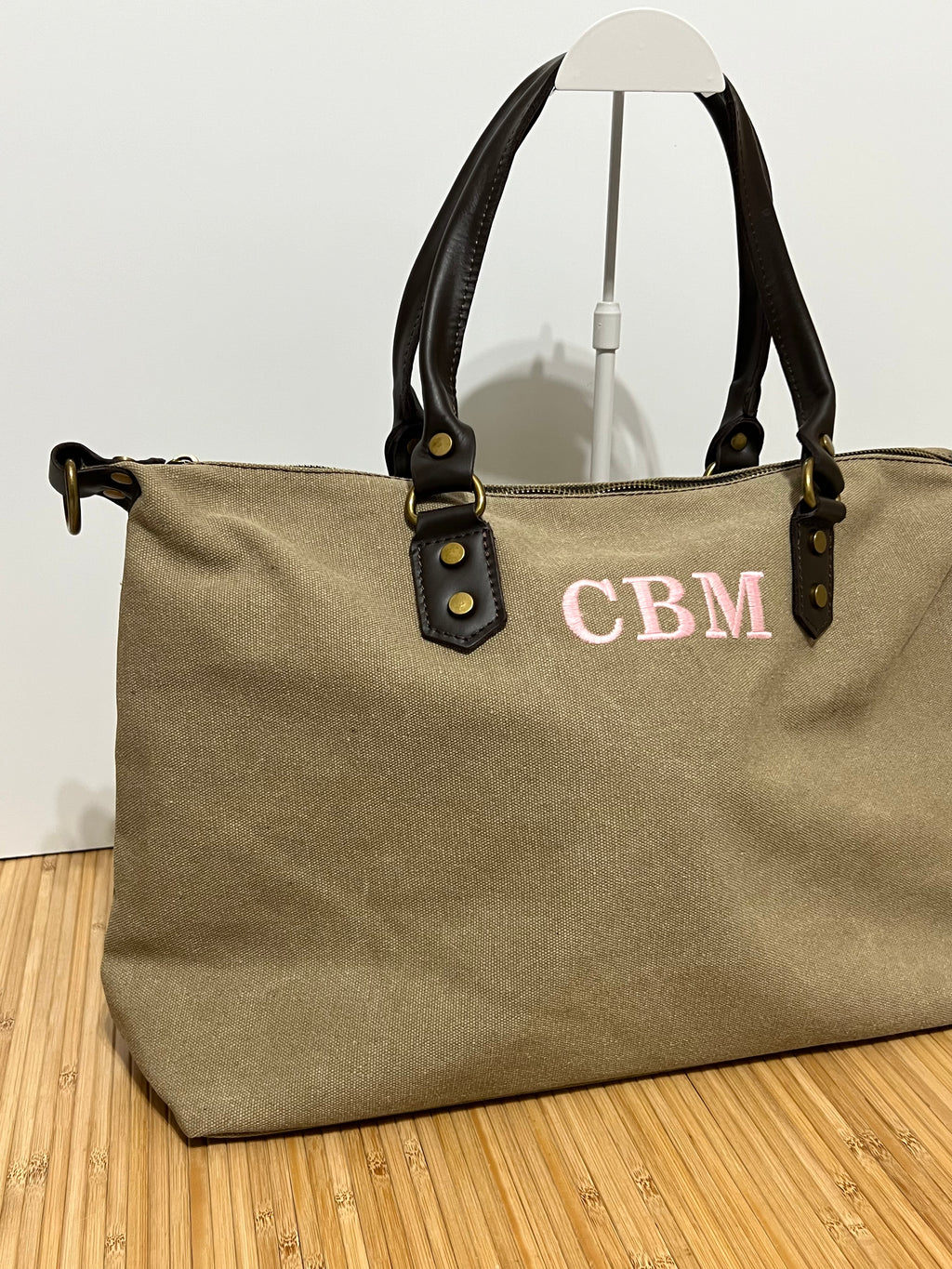 Bolso Personalizado con Iniciales – 49×30×14 cm | Loneta con Asas de Piel