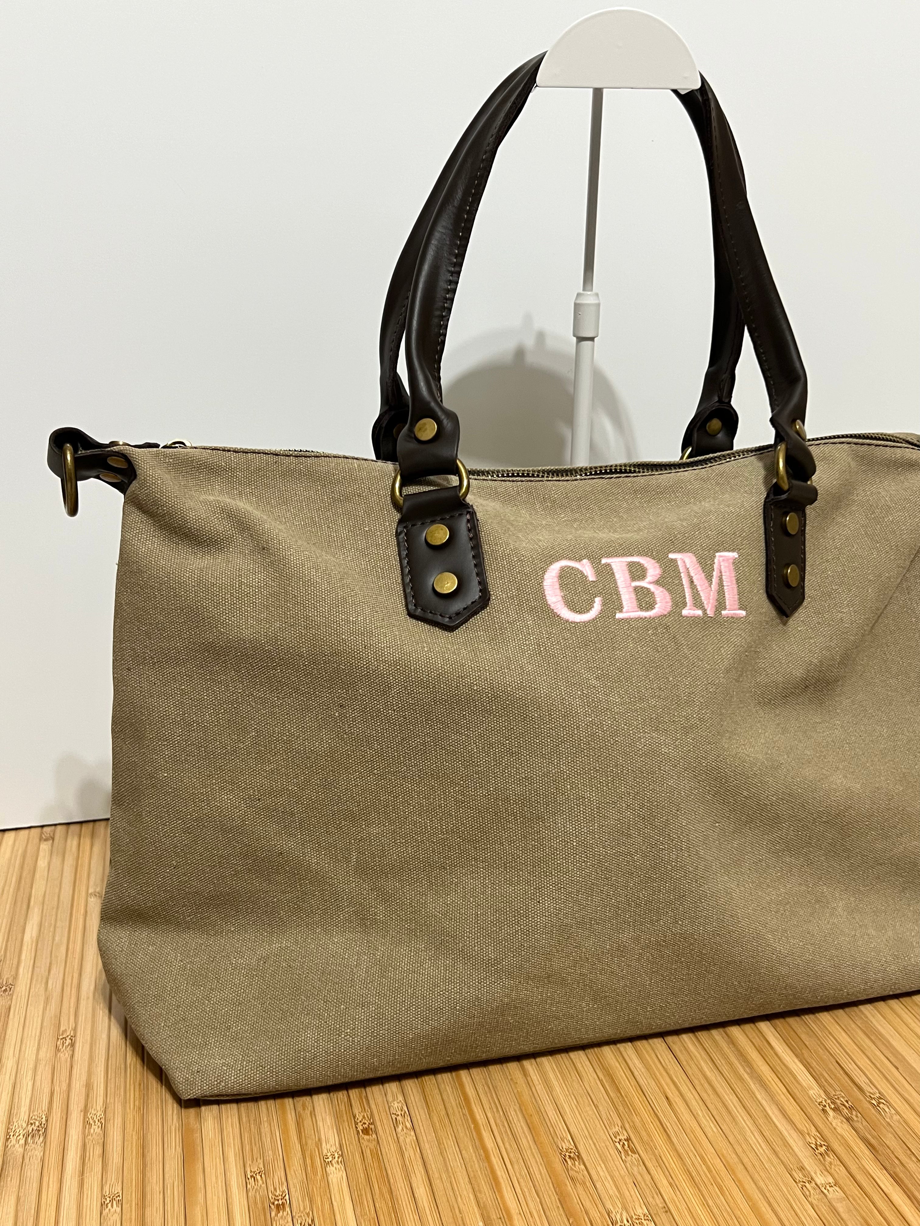 Bolso Personalizado con Iniciales – 49×30×14 cm | Loneta con Asas de Piel