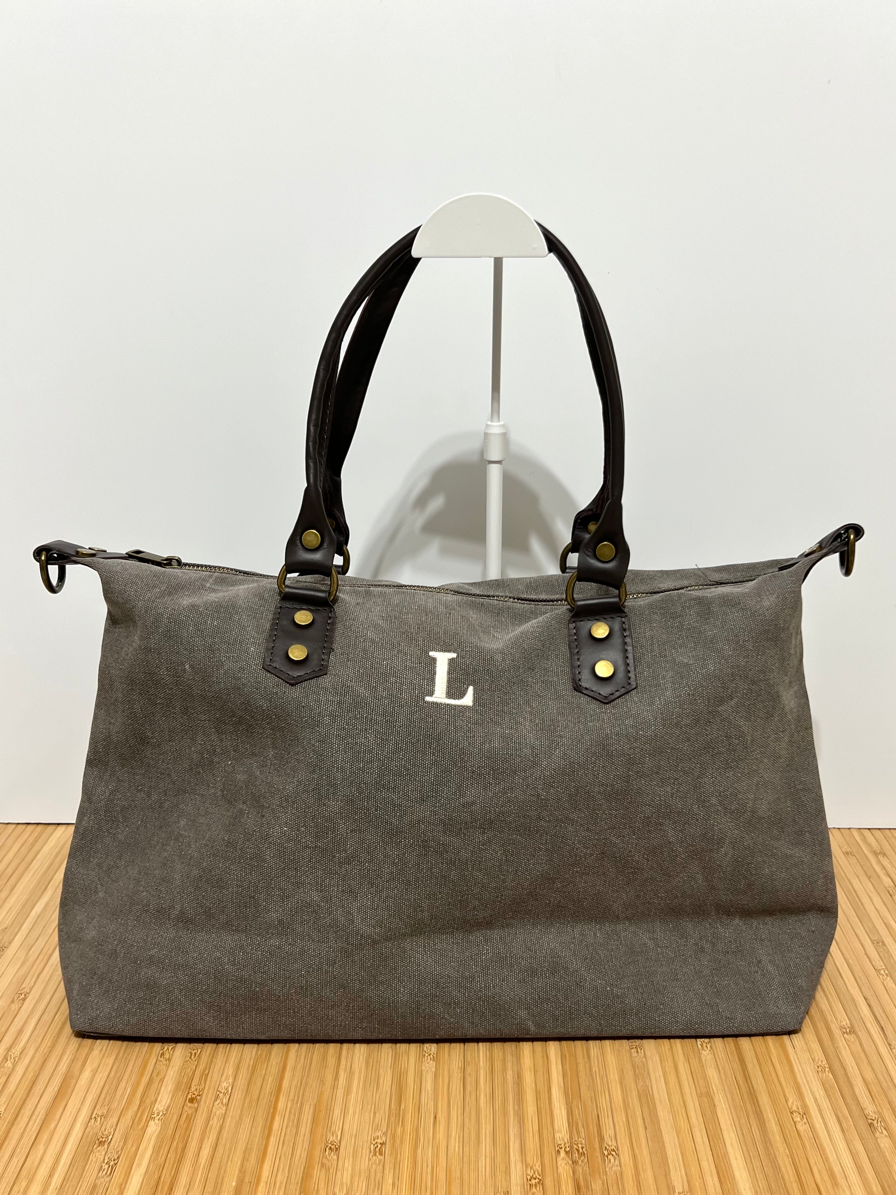Bolso Personalizado con Iniciales – 49×30×14 cm | Loneta con Asas de Piel