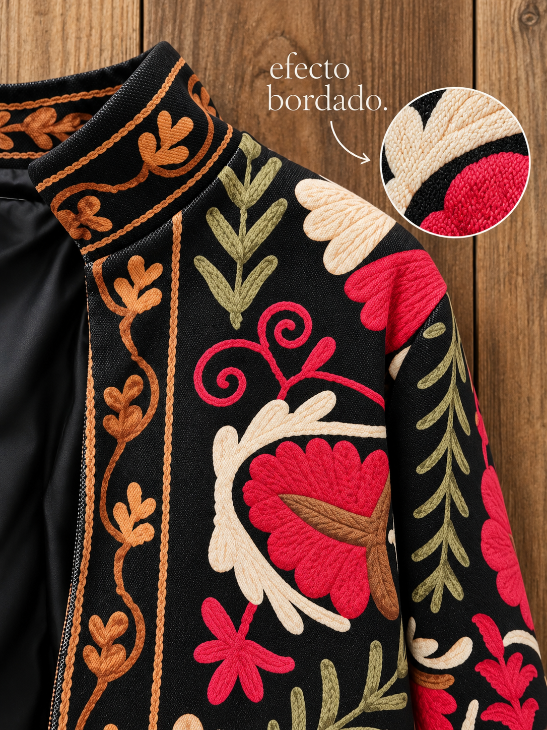 Chaqueta Efecto Bordado con Bolsillos y Forro Interior – Varios Estampados