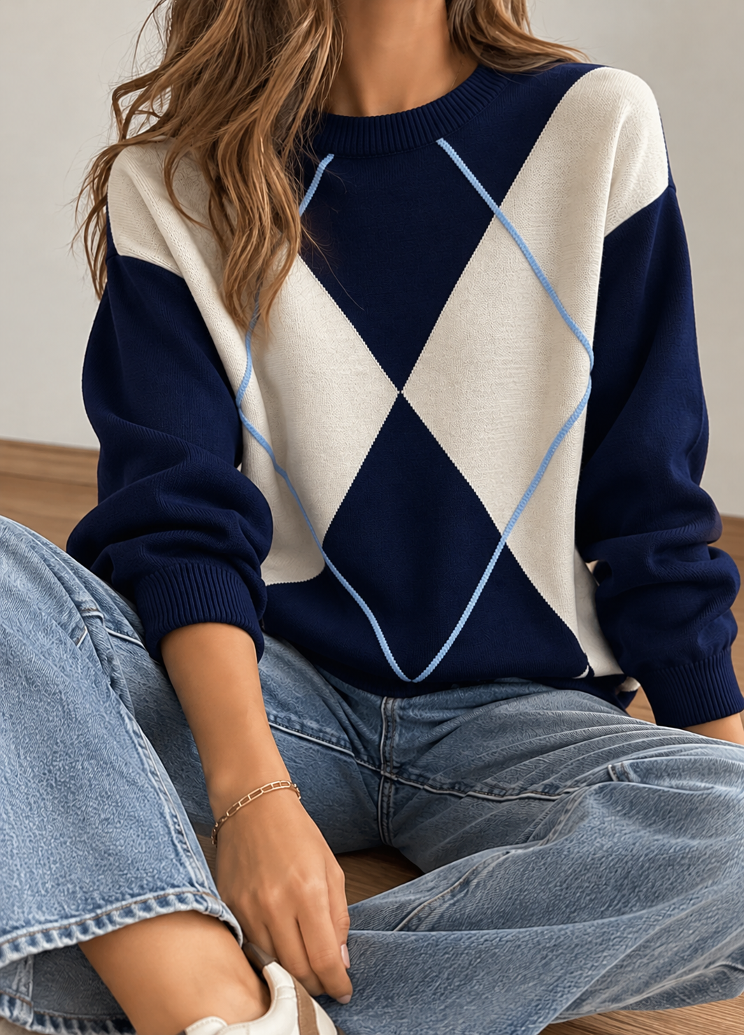 Jersey de Punto con Rombos en Contraste