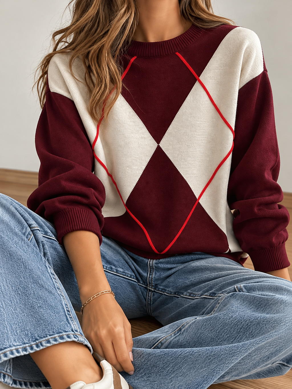 Jersey de Punto con Rombos en Contraste