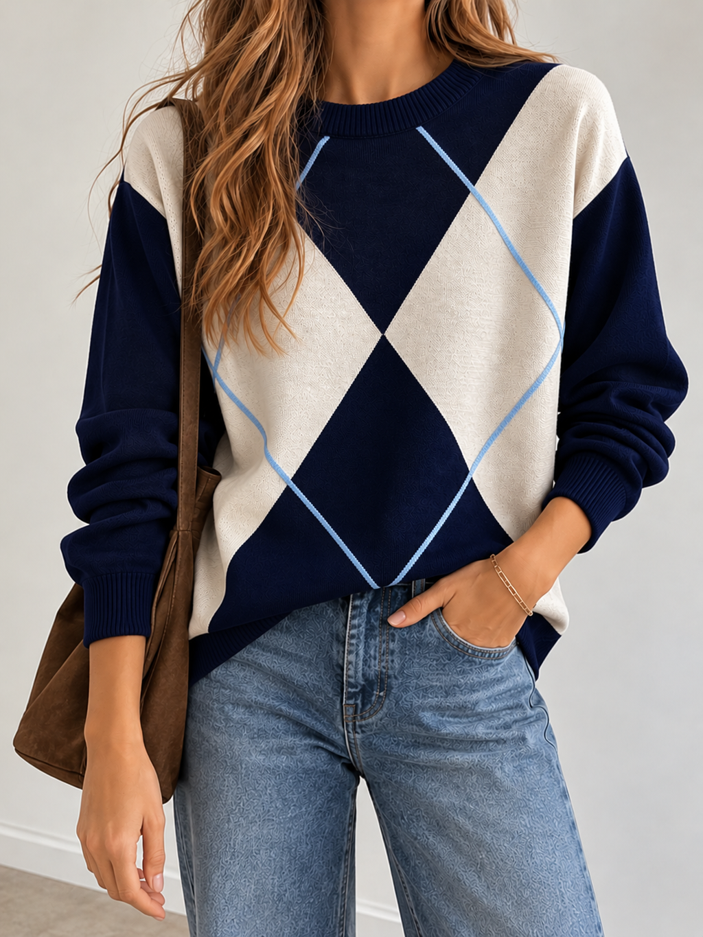 Jersey de Punto con Rombos en Contraste