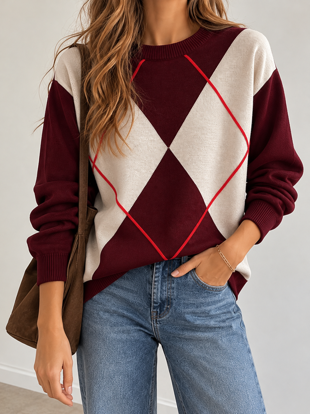 Jersey de Punto con Rombos en Contraste