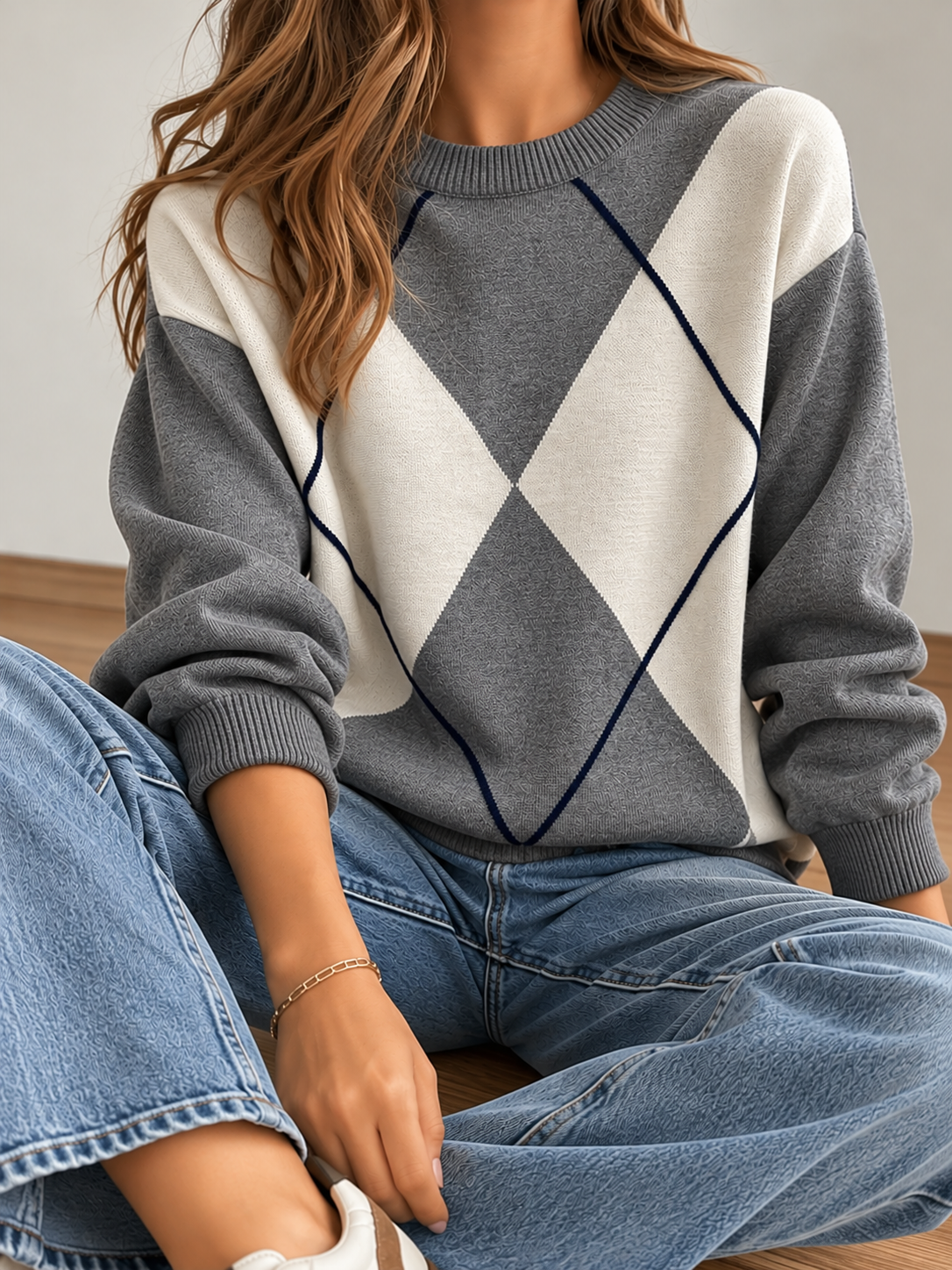 Jersey de Punto con Rombos en Contraste
