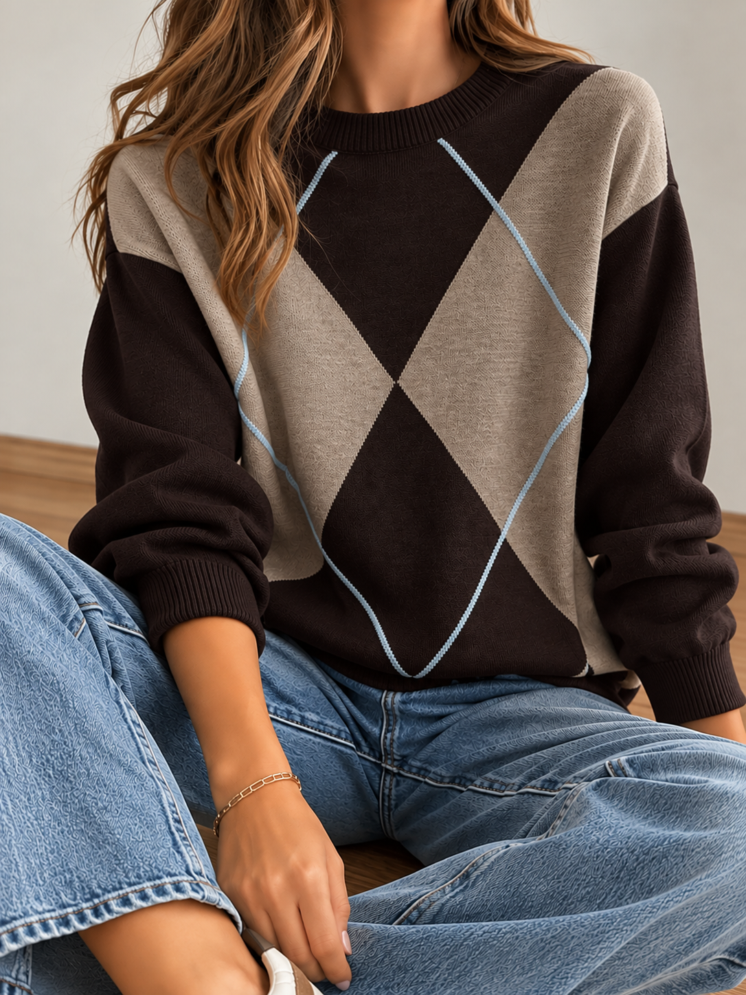 Jersey de Punto con Rombos en Contraste