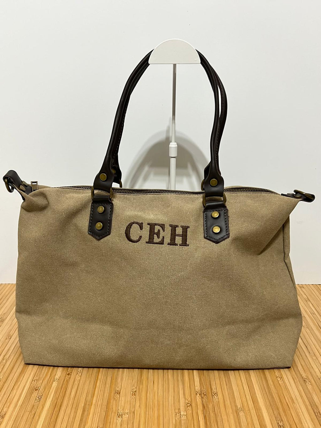 Bolso Personalizado con Iniciales – 49×30×14 cm | Loneta con Asas de Piel