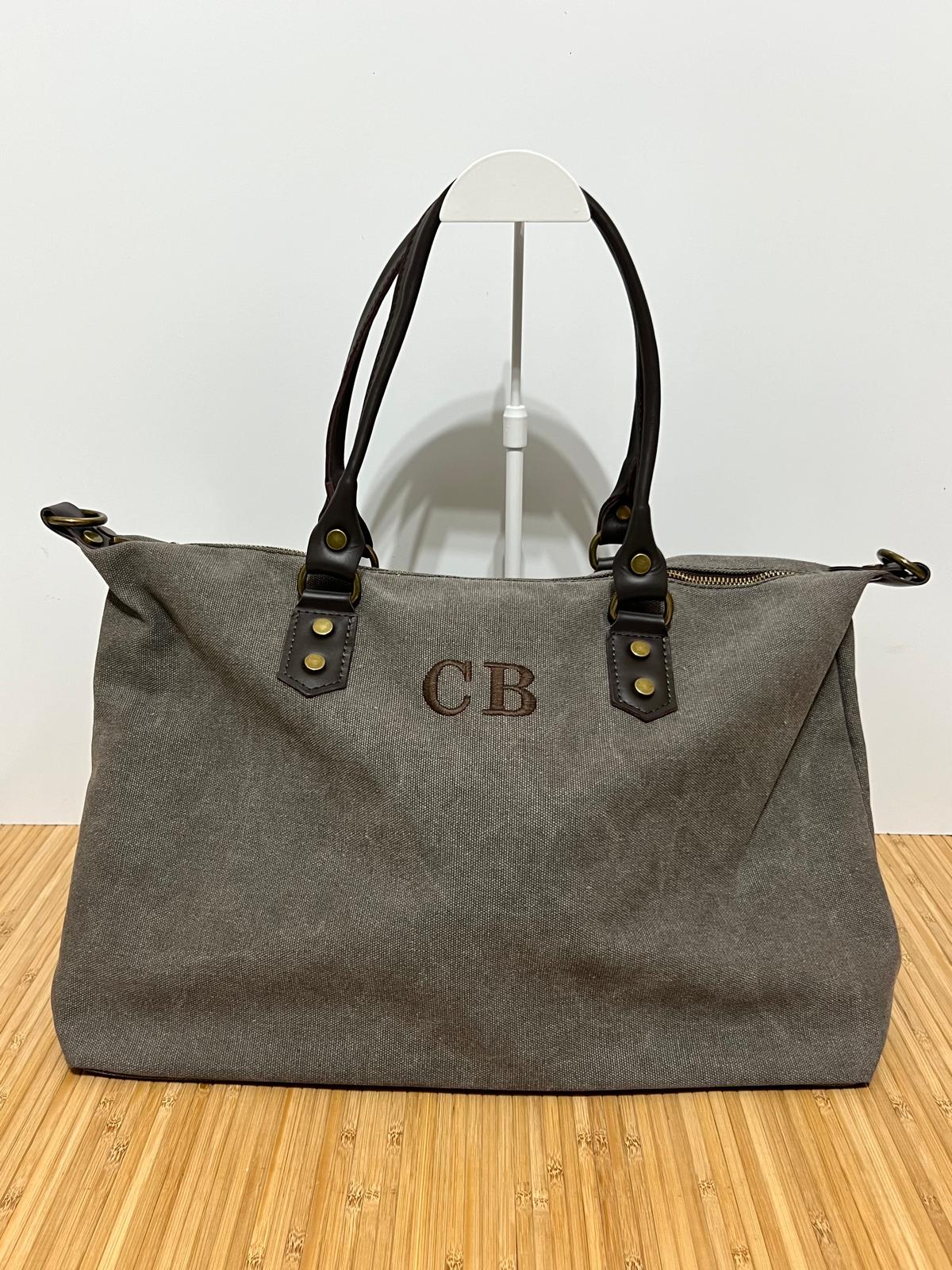 Bolso Personalizado con Iniciales – 49×30×14 cm | Loneta con Asas de Piel