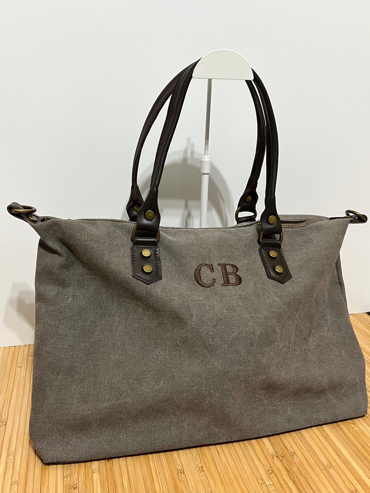 Bolso Personalizado con Iniciales – 49×30×14 cm | Loneta con Asas de Piel