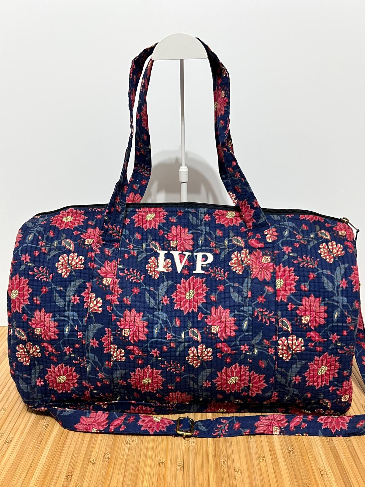 Bolso de viaje estampado de algodón personalizado iniciales – 45 × 33 × 24 cm