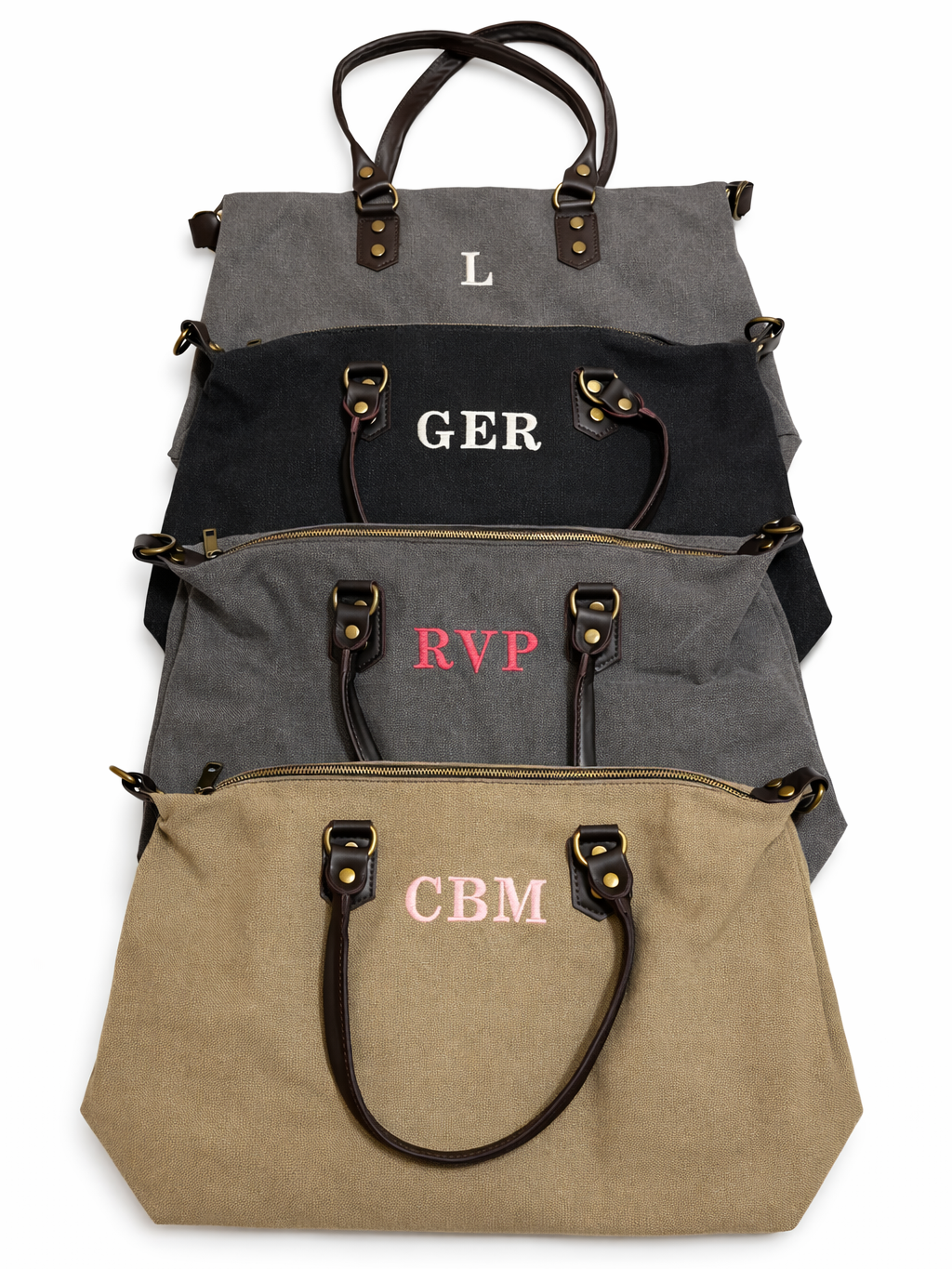 Bolso Personalizado con Iniciales – 49×30×14 cm | Loneta con Asas de Piel