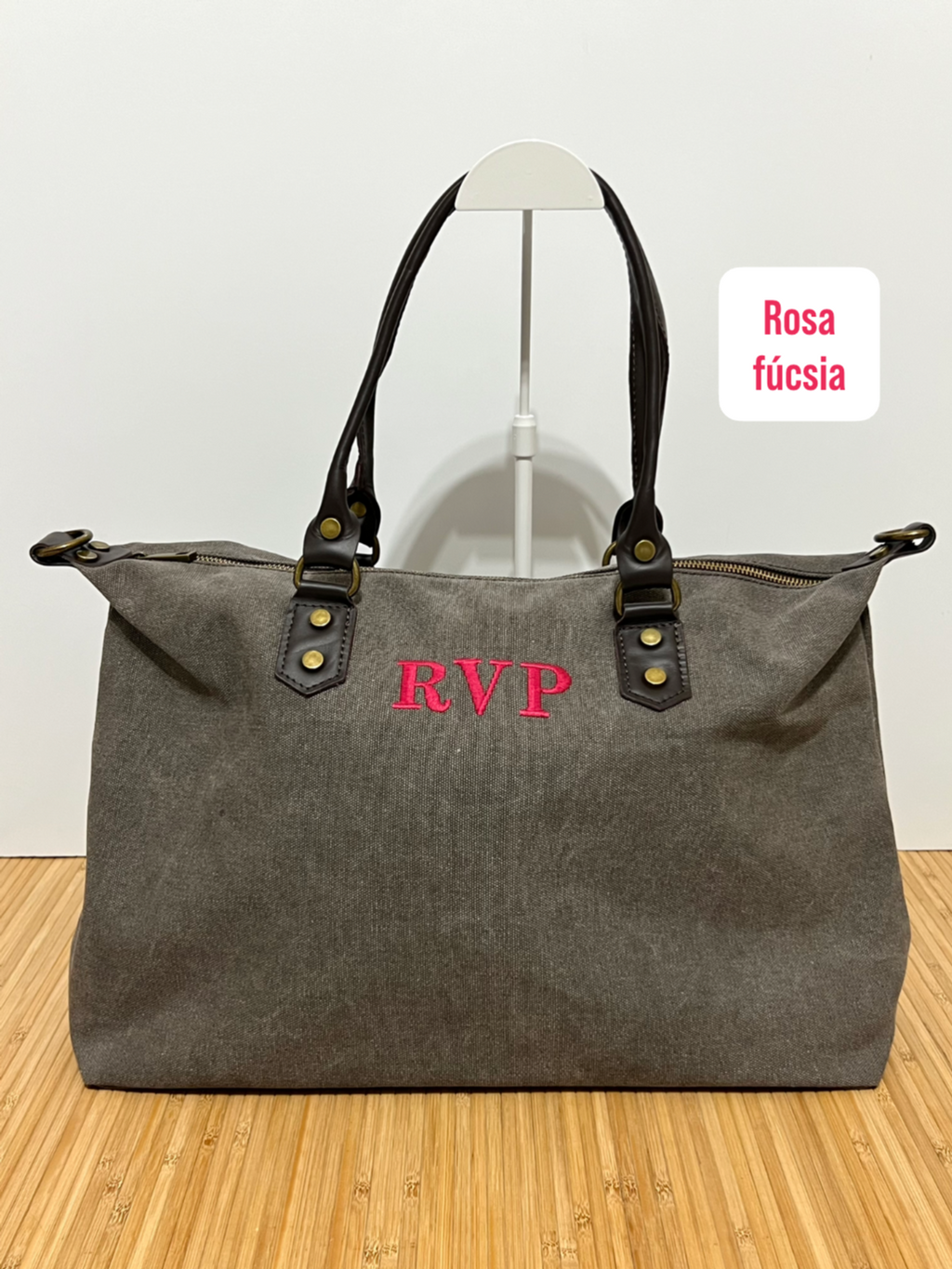 Bolso Personalizado con Iniciales – 49×30×14 cm | Loneta con Asas de Piel