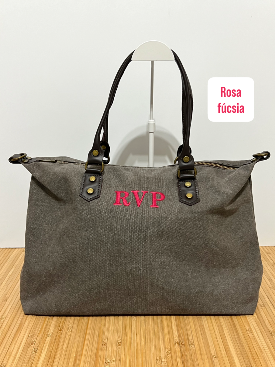 Bolso Personalizado con Iniciales – 49×30×14 cm | Loneta con Asas de Piel