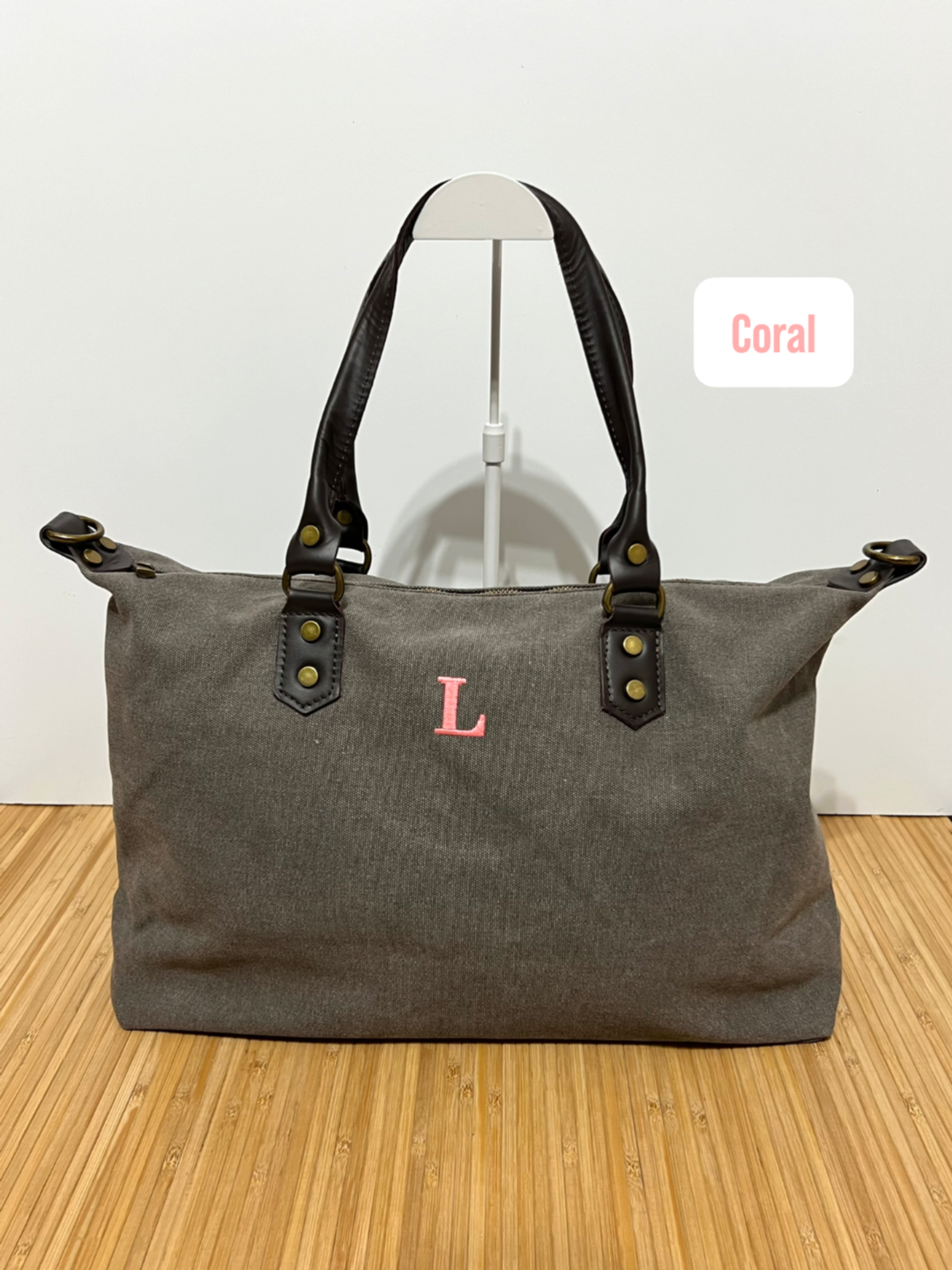 Bolso Personalizado con Iniciales – 49×30×14 cm | Loneta con Asas de Piel