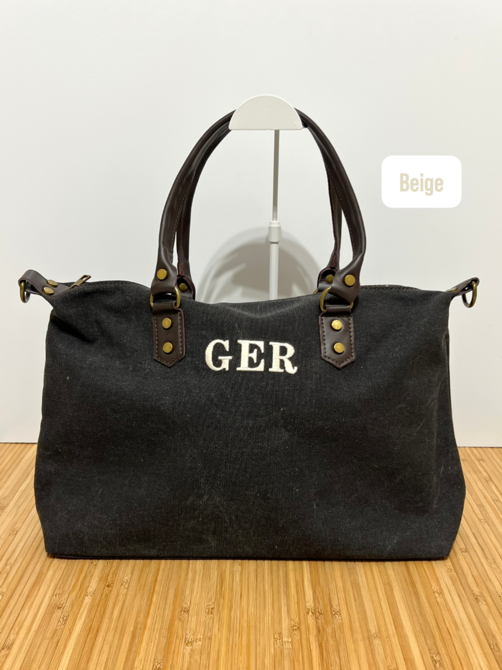 Bolso Personalizado con Iniciales – 49×30×14 cm | Loneta con Asas de Piel