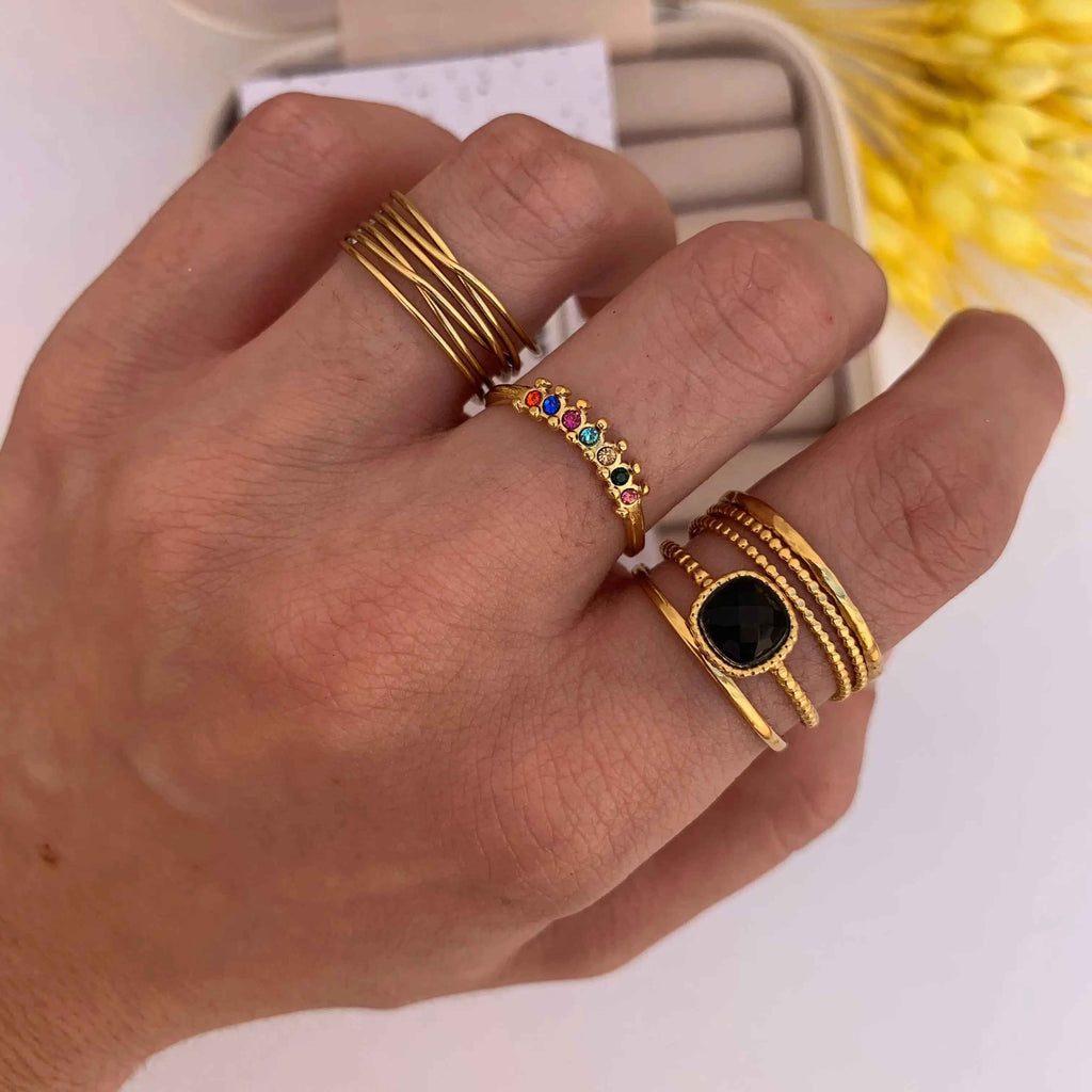 Anillo Piedras Colores Baño de Oro - MINNI MOON-Lepetitemarie-Singularu-PDPAOLA-Luamarta